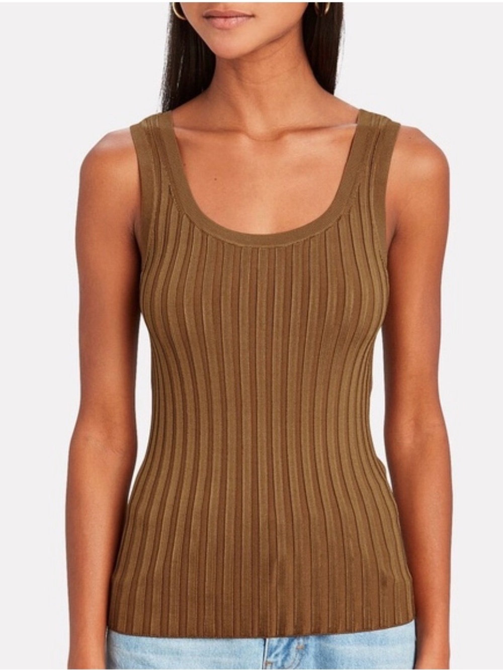 Veronica Beard Ribbed Scoop Tank in Brown